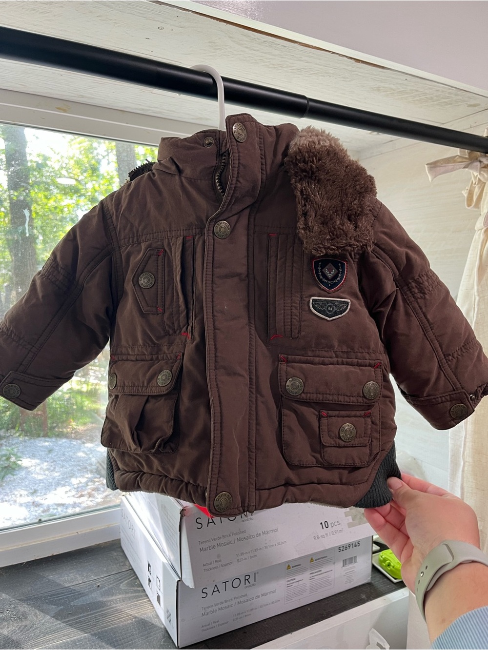 OshKosh B'gosh Brown Puffer Jacket with Faux Fur Trim